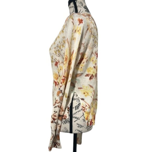 Anthropologie XS Knit Sweater Ivory Floral V-Neck Hi-Low Boho Pullover Top - Picture 6 of 16